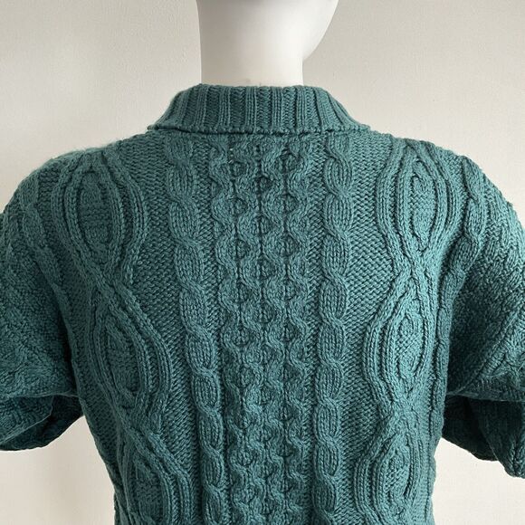 Aran Crafts 100% Merino Wool Sweater M Green Chunky Knit Long Sleeve Cabincore - Picture 9 of 10